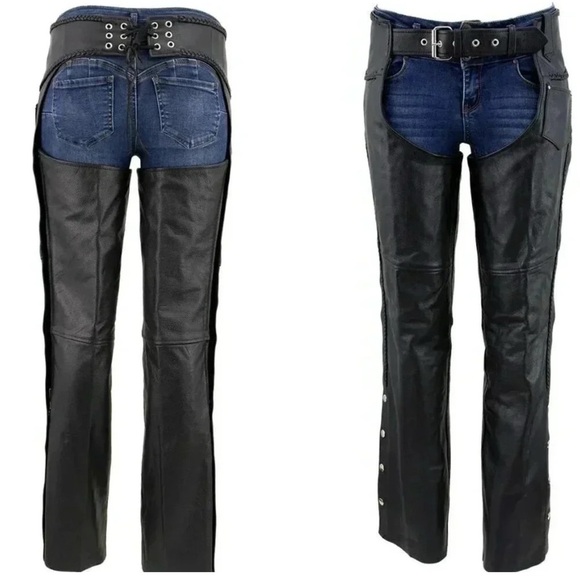 Xelement Women’s Black Leather Motorcycle Chaps - Picture 1 of 4